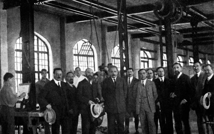 Technion founding father Albert Einstein visits the historic building in 1923.